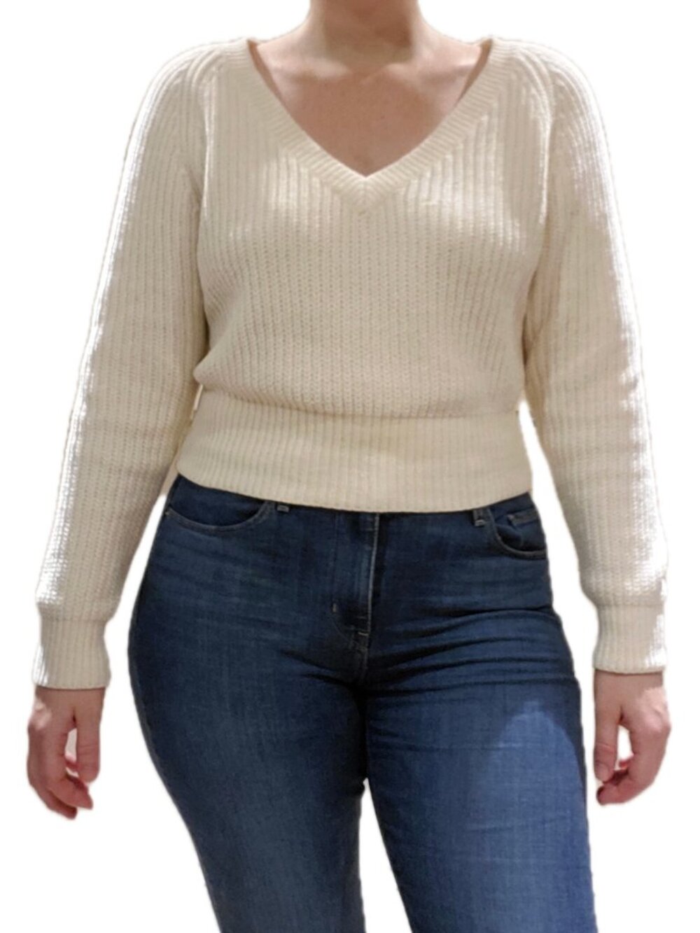 Urban Outfitters Cream Cropped V-Neck Sweater – Size Small